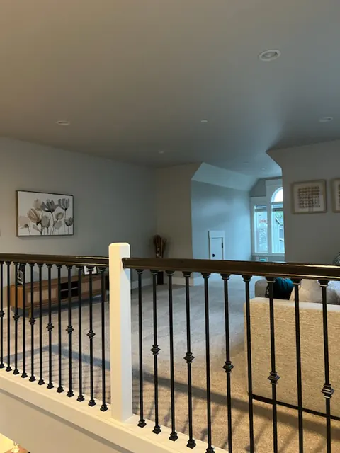 Second-floor family room and landing after restoration