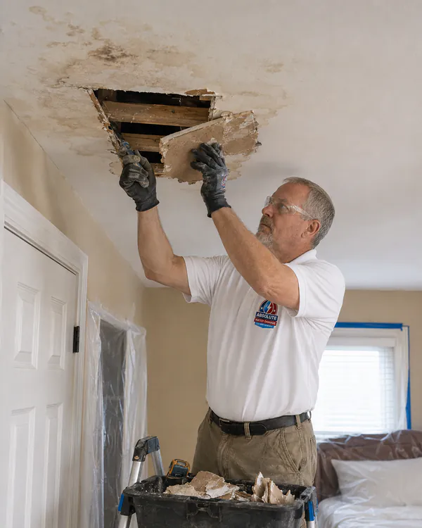 Ray opening a water damaged ceiling
